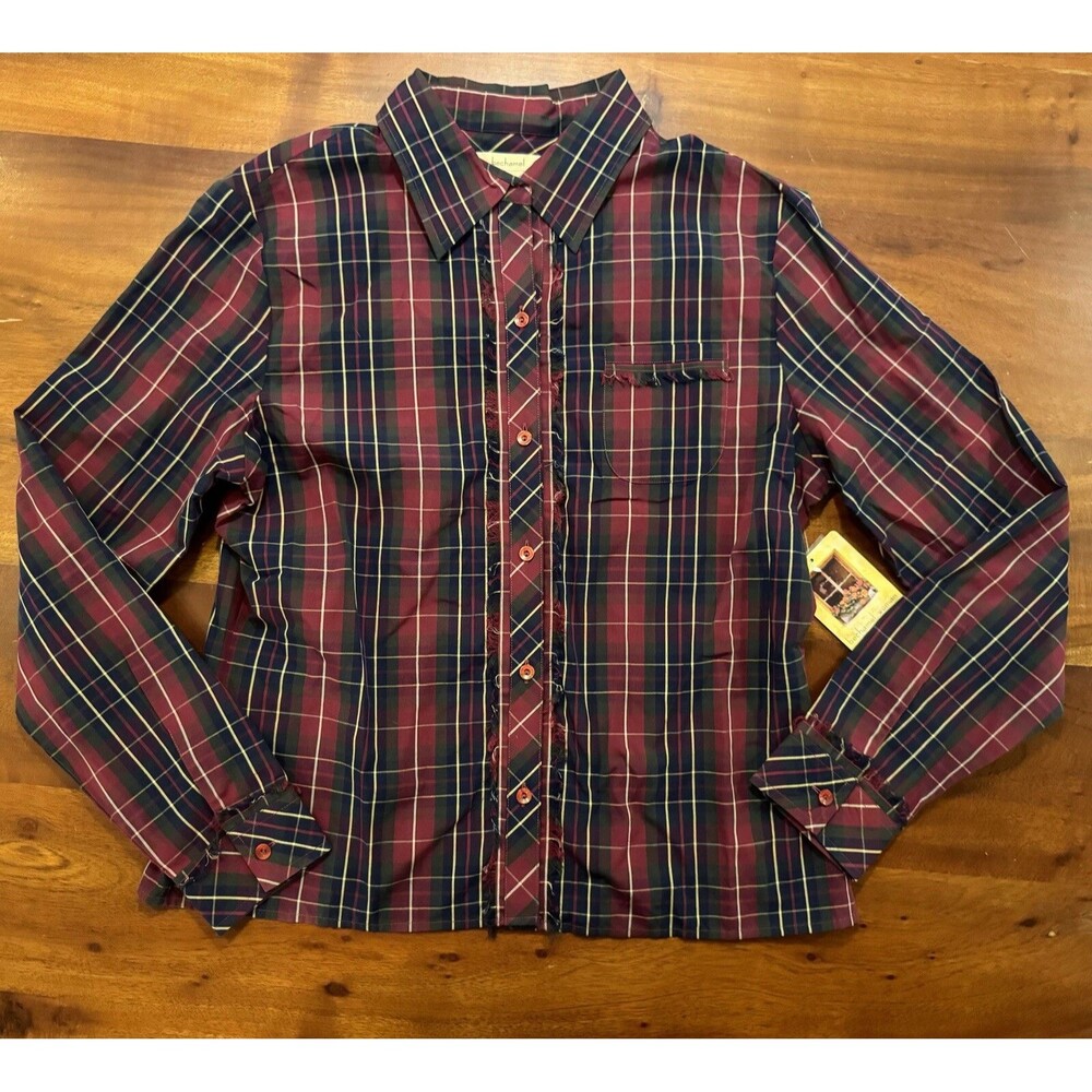 Béchamel Scottish Glen Plaid Fringe Button Up Shirt Top NWT Vintage Womens M